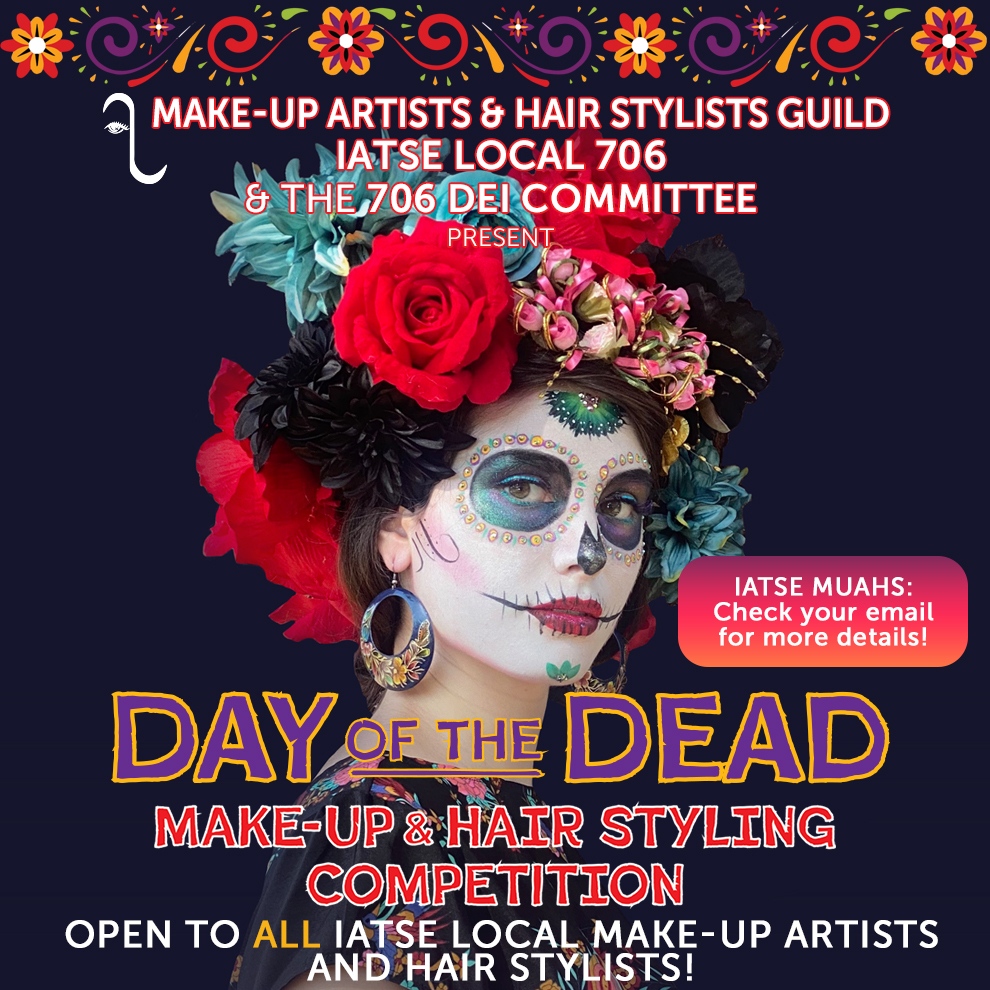 🚨<a href="/IATSE/">IATSE // #IASolidarity</a> Make-Up Artists and Hair Stylists, check your emails for details about the Day of the Dead Make-Up and Hair competition, presented by <a href="/IATSELocal706/">IATSE Local 706</a> &amp; the Local 706 DEI Committee. Open to all IATSE MUAHS in film, tv, and theatre. Submit your video entries by 10/18!