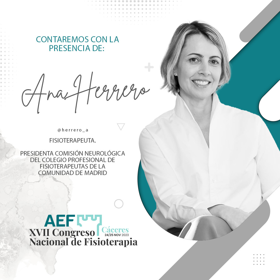 aefisio's tweet photo. 🔝Contaremos con la presencia de Ana Herrero de Hoyos.
@herrero_a es Fisioterapeuta y Presidenta Comisión Neurológica del Colegio Profesional de Fisioterapeutas de la comunidad de Madrid
#congresoaef2023 #AEF #ponencias #ponentes https://t.co/Oh3kx7VByZ