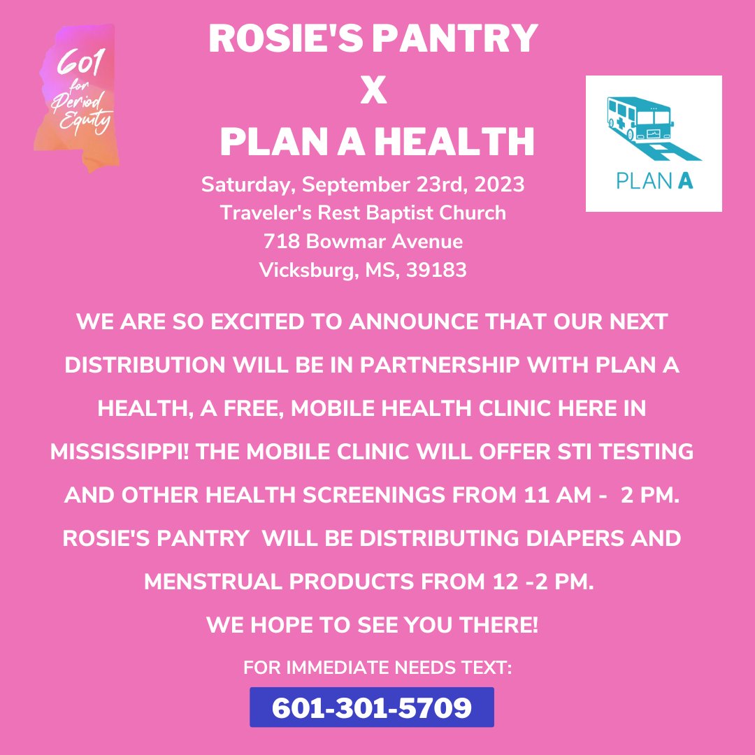 Happening THIS Saturday in Vicksburg! Join us for free health screenings, diapers, and menstrual products!