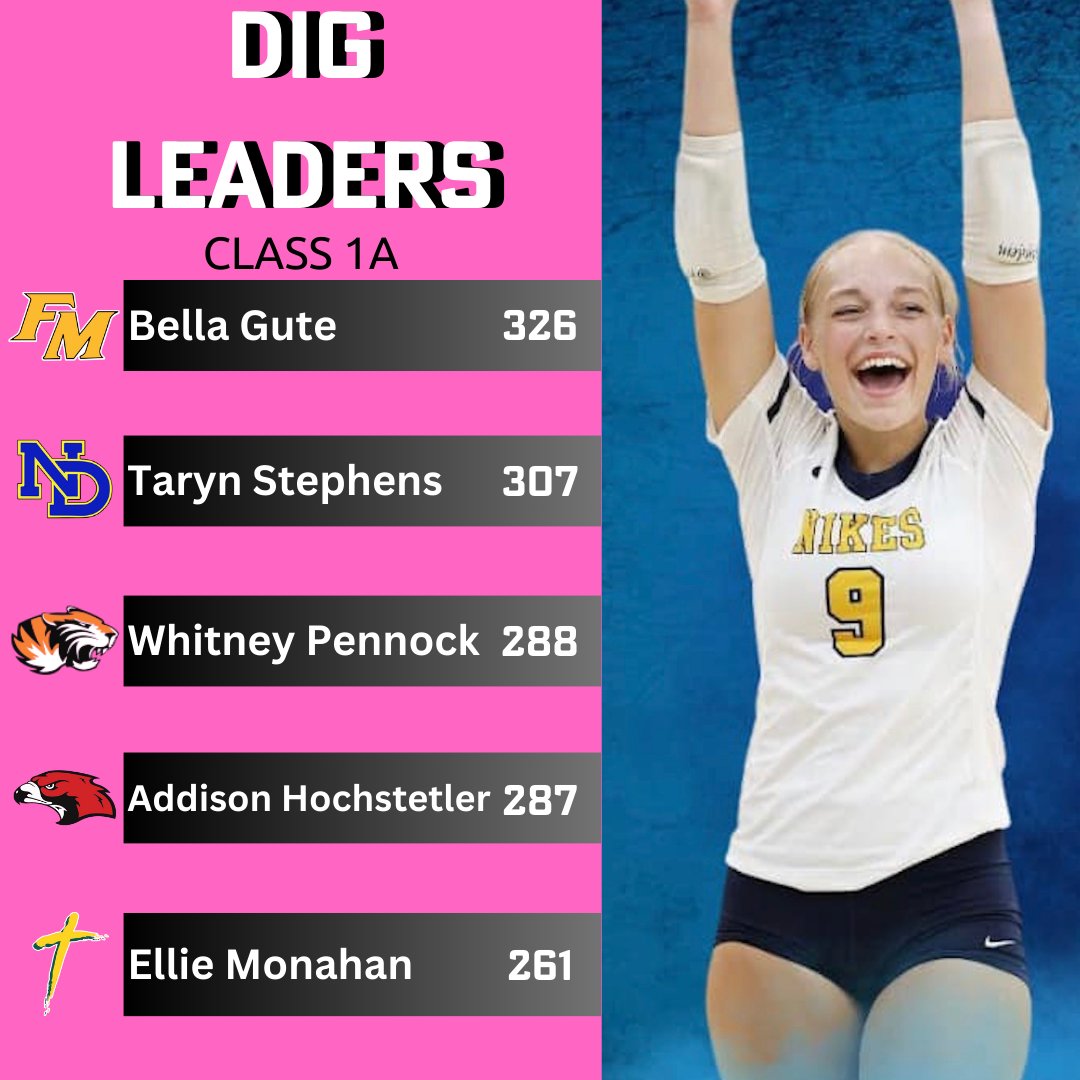 Bound_IA's tweet photo. Dig, dig, dig! 
Here are the individual dig leaders across Classes 1A-4A! https://t.co/GJIjy1S53A