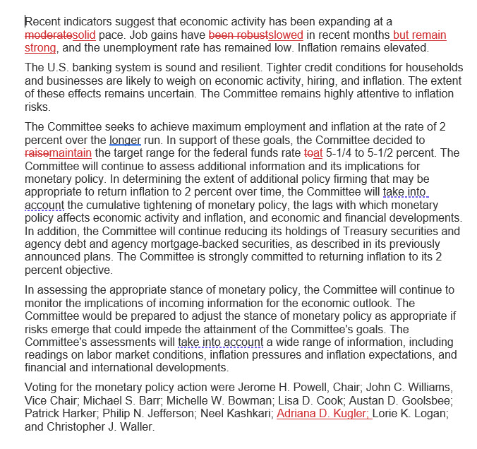 zerohedge's tweet photo. FOMC statement redline. Virtually no changes from July https://t.co/uopoAndfTl