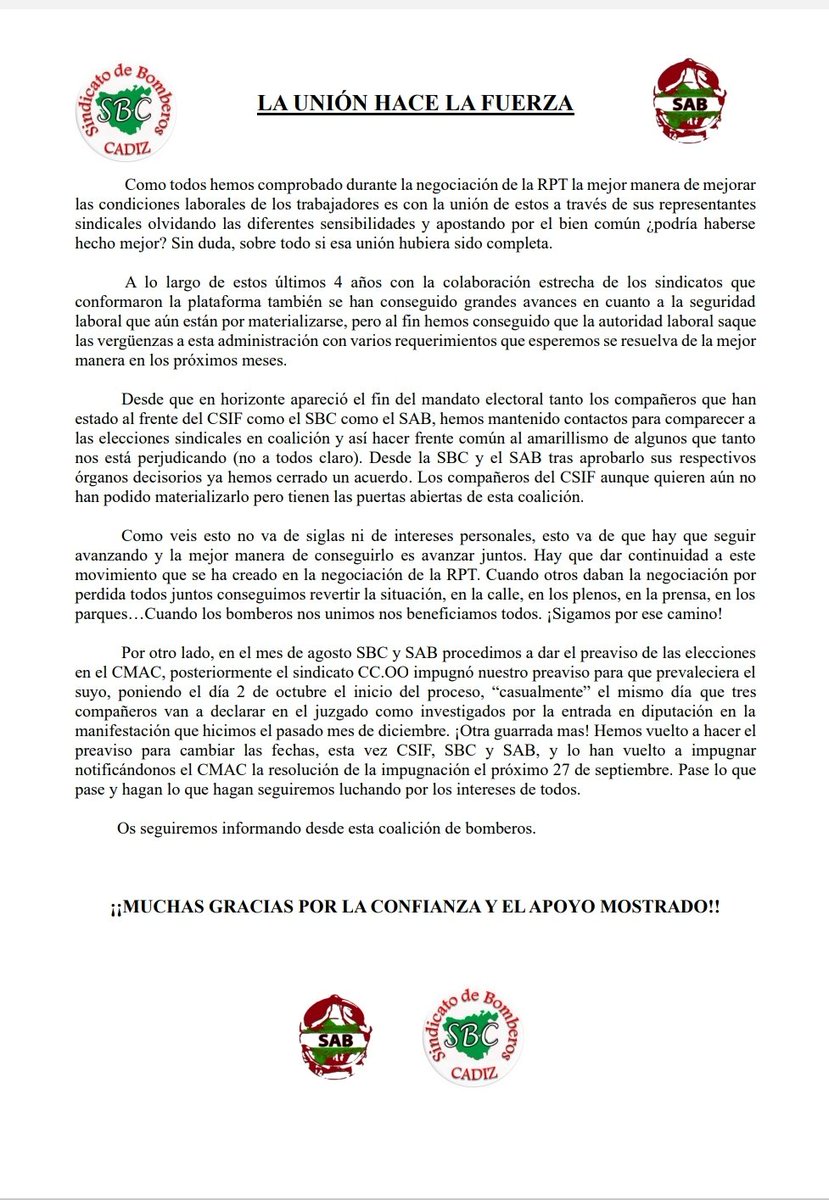 Comunicado coalición SBC-SAB
