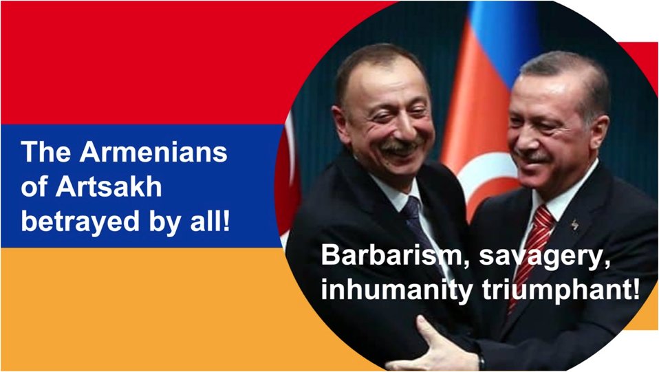HarrisSamaras's tweet photo. The Armenians of #Artsakh betrayed by all.
By the International Community.
By the US, Russia, the EU, the UN.
By "friends".
By own (Armenian) people as well.
Barbarism, savagery and inhumanity triumphant.

It is not over. Shortly a sequel. The sword is not back in the shield. https://t.co/KBYPyinr2C