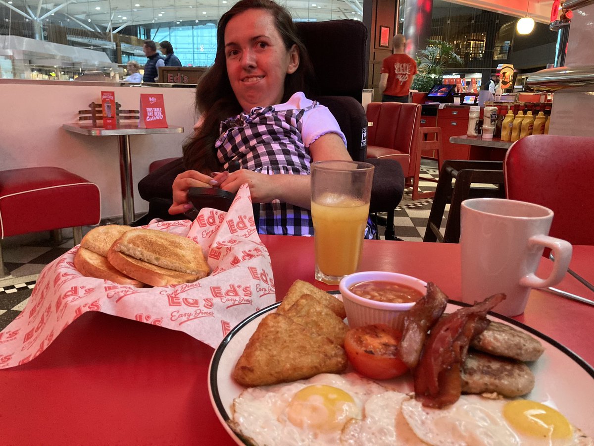 KarlaB465's tweet photo. After a wet and windy day of routine hospital appointments, it’s only fair that we treat ourselves to a mooch around the shops and dinner out 🤷🏻♀️🤷🏻♂️
“Big Ed’s Breakfast” certainly hit the spot 😋
#AccessibleAdventures #EdsDiner #fullenglishbreakfast https://t.co/UvtOUGsK24
