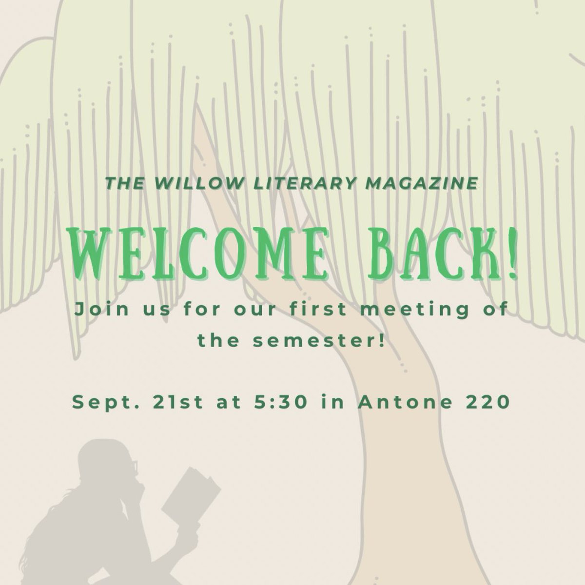 salvewillow's tweet photo. Our first meeting of the semester is TOMORROW! Who is excited for another awesome year? 🙋🏻‍♀️ https://t.co/o2yuCRzRgb