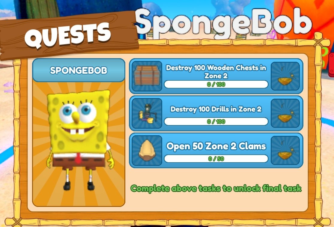 SpongeNewsRBLX's tweet photo. Completing SpongeBob's Quest will reward you 3 Pets and a SpongeBob Skin! ๐งฝ๐
#SpongeBobSimulator
#SpongeBobSimulatorLeaks
#SpongeBobGame
#SpongeBobSquarepants
#Roblox
#SpongeBobRoblox https://t.co/LYMY1vdOCd