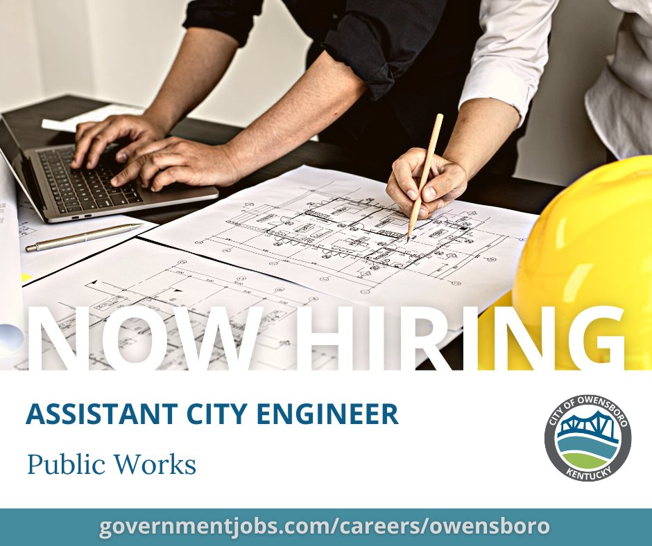 NOW HIRING! The City of Owensboro is looking to hire an Assistant City Engineer. Find a list of qualifications and the application process by visiting our website: loom.ly/9QXu1Sg