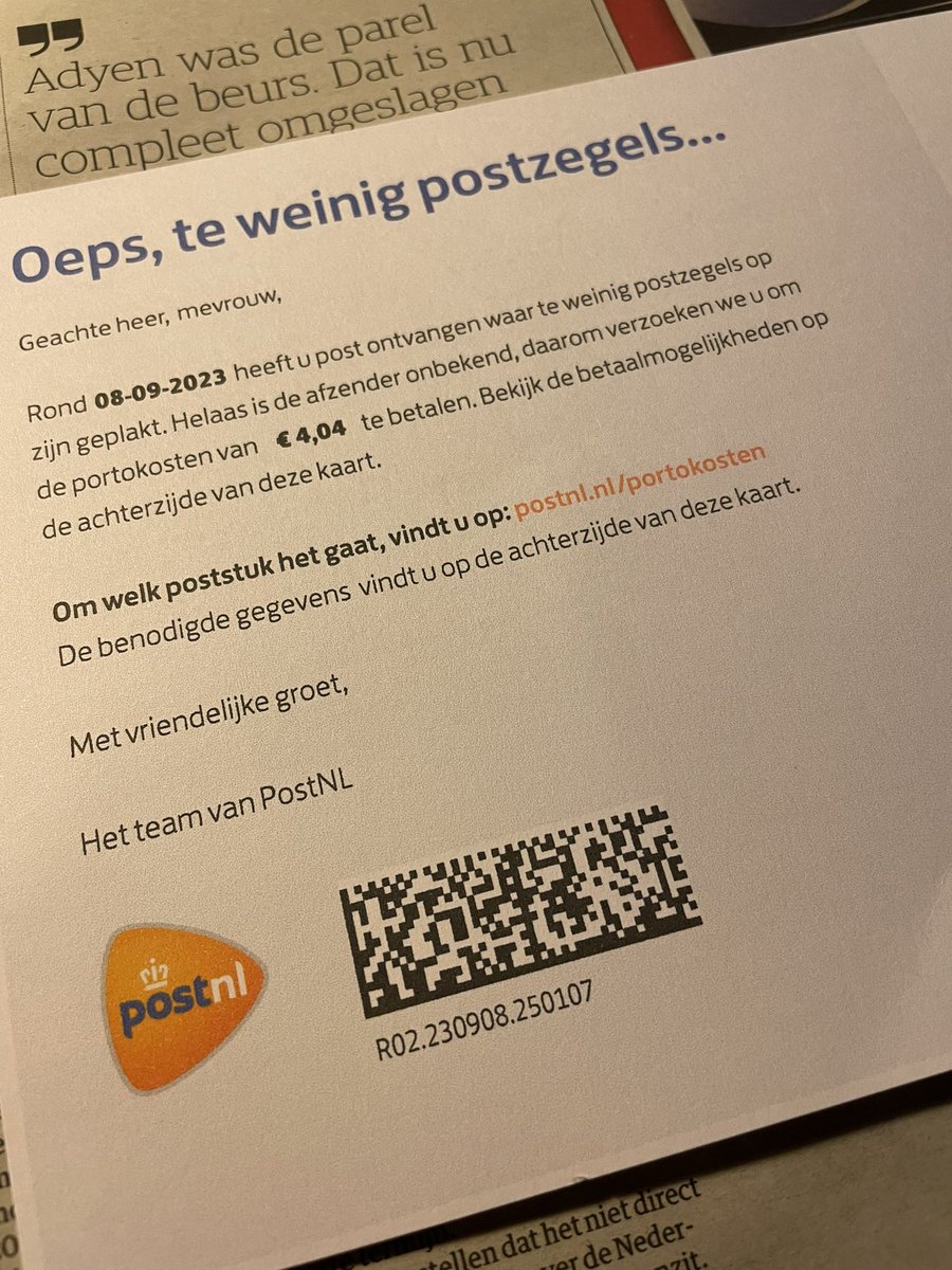 Is dit niet een beetje vreemd <a href="/PostNL/">PostNL</a> ? Wat heb ik dan ontvangen? Heb ik wel iets ontvangen? En wrm zou ik dat dan moeten betalen?