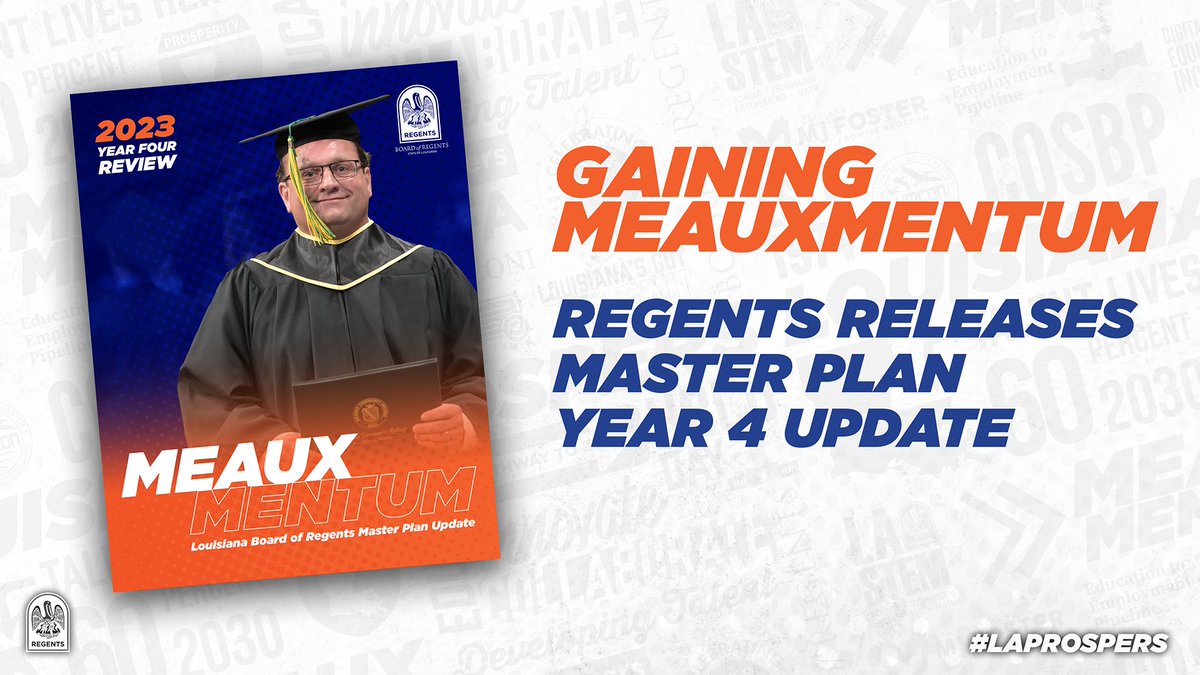 LA_Regents's tweet photo. GAINING MEAUXMENTUM!

Regents’ Master Plan Year Four report celebrates a historic educational attainment rate of 49.5% toward the 60% goal, an increase from last year’s record 48.6%.

YEAR 4 REPORT: https://t.co/CwauxSzxUJ
RELEASE: https://t.co/kjeDHkIbH3

#LaProspers https://t.co/G6y4TO3gcx