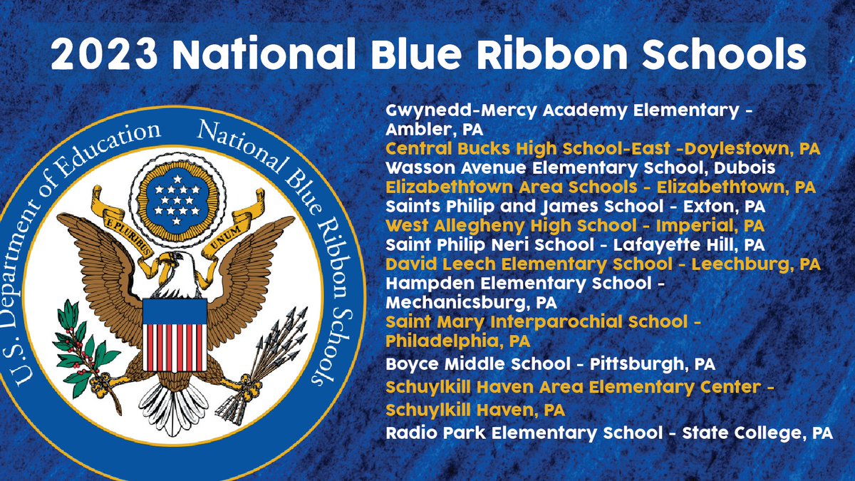 Congrats to the 13 schools in PA that have been selected as National Blue Ribbon Schools by the <a href="/usedgov/">U.S. Department of Education</a> 🎉
This award is based on each school’s overall academic performance, or the progress made to close the achievement gap among students. media.pa.gov/pages/educatio…