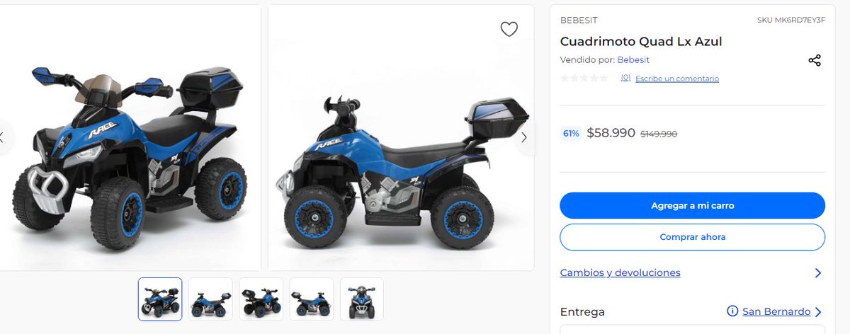 mioferta_cl's tweet photo. Tienda #Paris tiene oferta Cuadrimoto Quad Lx Azul a solo $58.990 con 61% Dscto.
LINK 👉https://t.co/BlXXXuOk9V
#ofertas #descuentos #promociones #chile #ofertones #cyberday #cyberday2023 https://t.co/eOtXAMlikz