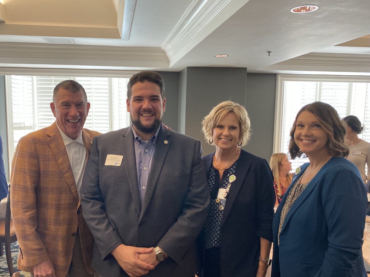 WMBHoosier's tweet photo. Team Trilogy-SVP Rhonda Warner, DVP Briana Crutchfield and I chatting with IN Rep Tim O’Brien.  Huge supporter of our industry.  He wants to visit a campus soon. https://t.co/Uz7bOvVX5F