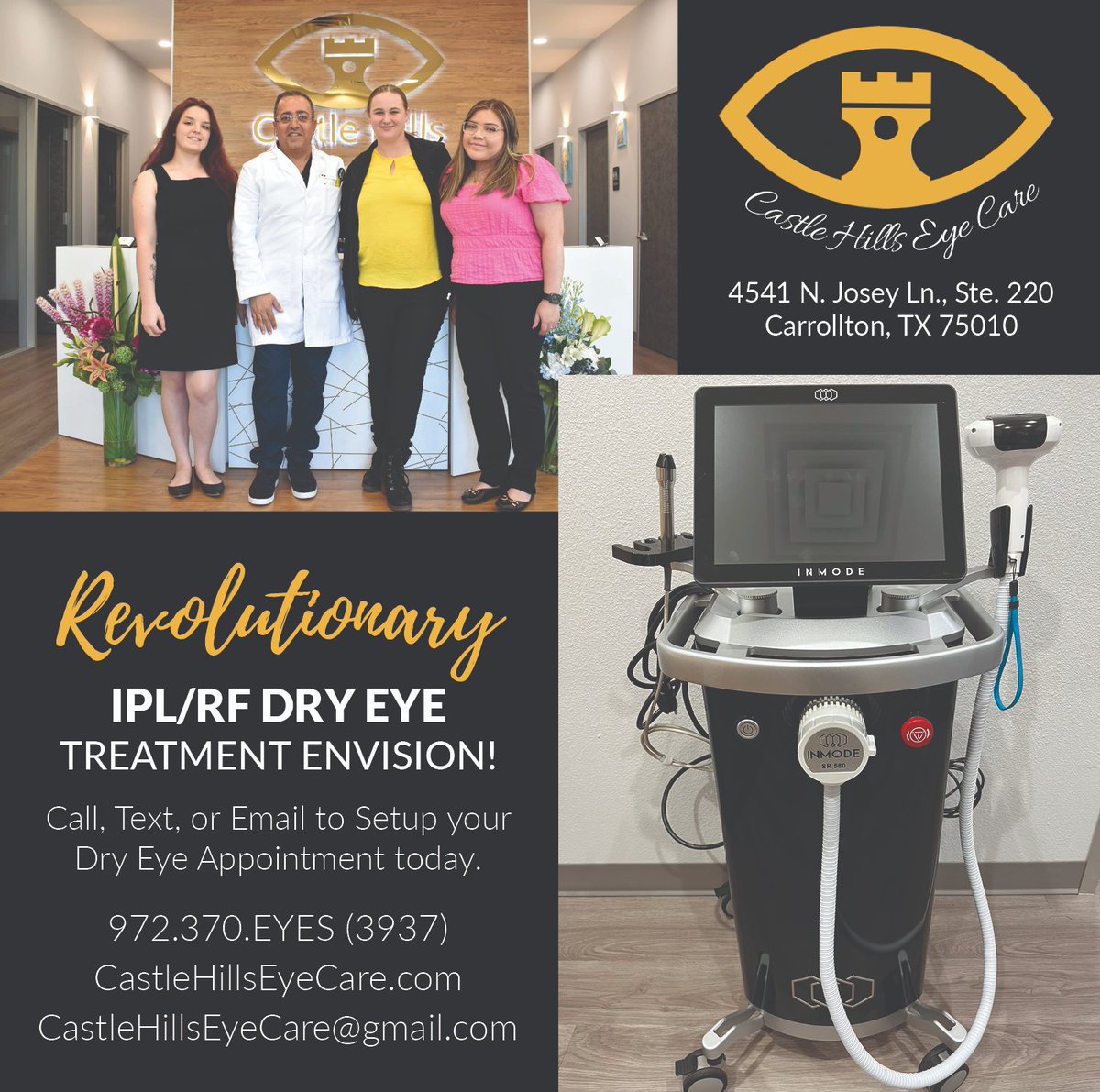 CastleHillsEC's tweet photo. Dry Eyes No Problem! Castle Hills Eye Care is Here to Help!
Schedule Your Appointment Today for a Dry Eye Consultation!
#castlehillseyecare #DryEyeDisease #dryeyerelief #dryeyespecialist #carrollton #texas #thecolony #frisco https://t.co/wDECaYFUSY