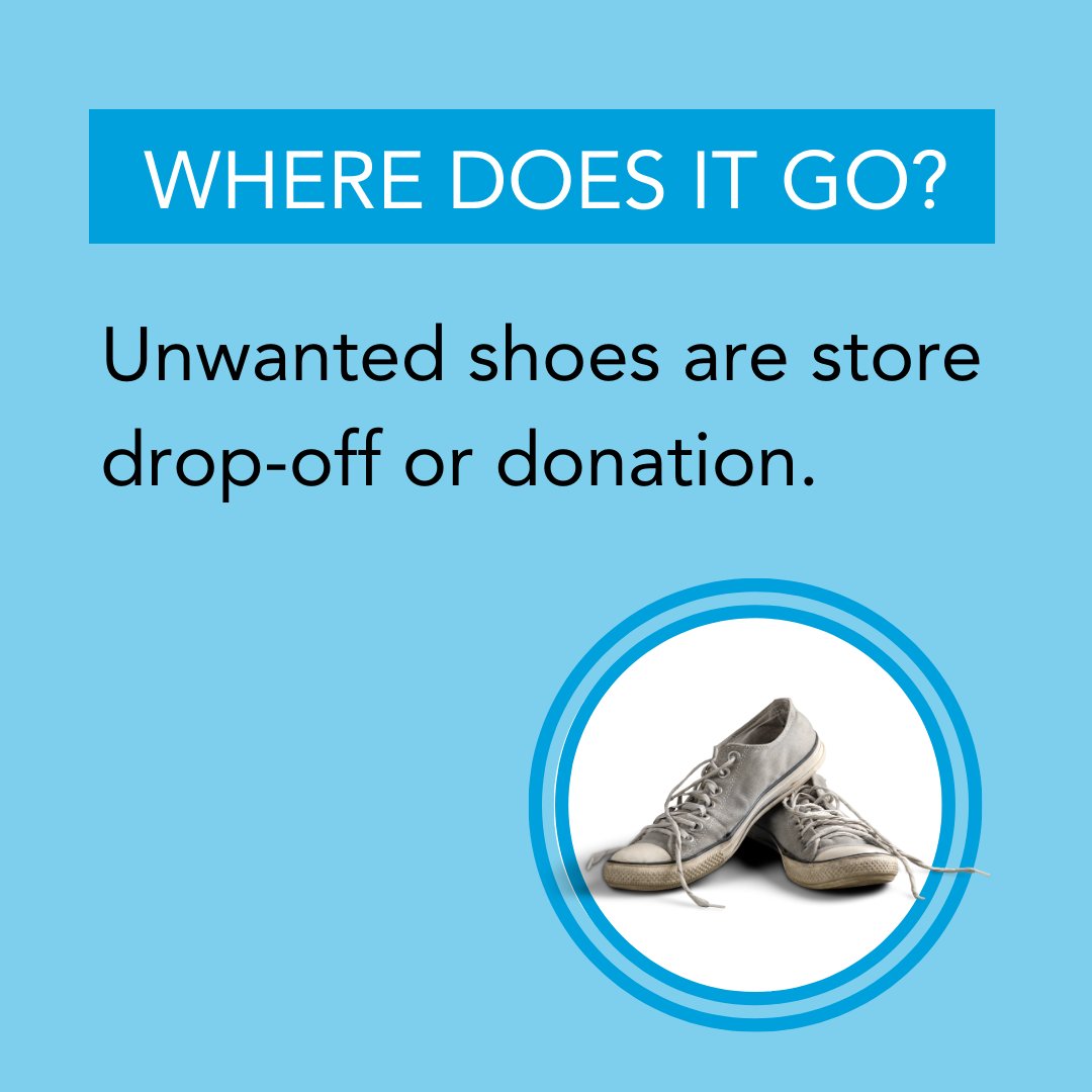 RecologyKC's tweet photo. Have old shoes you want to get rid of? Are they in good condition? Are they too beat up to resell? The Recology Store and most donation centers will take both! If they are too beat up, we'll ship them off to be recycled ♻️ 👠 #WDIGW https://t.co/12C242HCoO