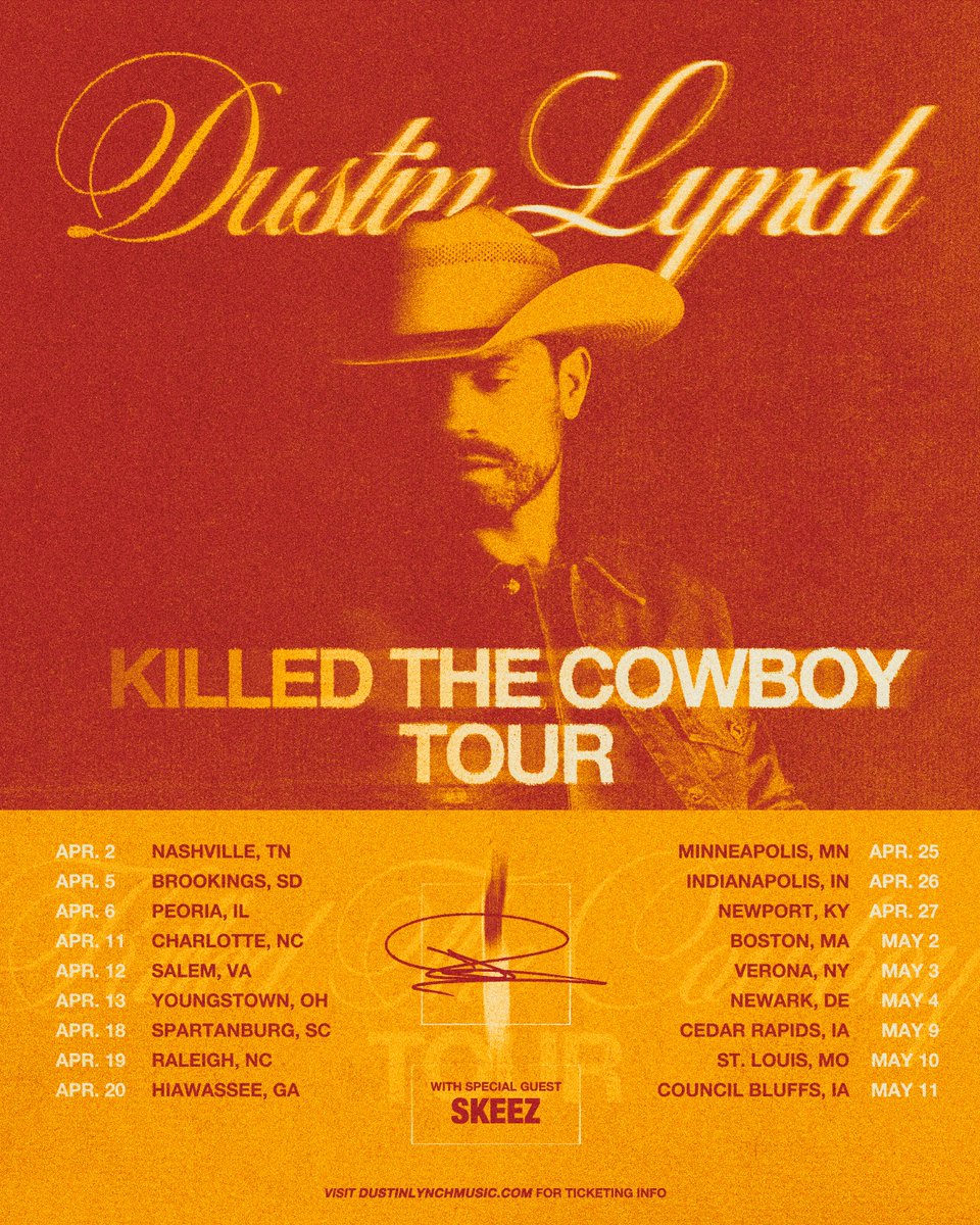 dustinlynch's tweet photo. So pumped to announce the KILLED THE COWBOY TOUR 2024 with @skeezmusic !

Stay Country Club members will have the first opportunity to purchase presale tickets starting tomorrow at 10am local. Visit https://t.co/aJvKQfqh4t to sign up. Public on sale Friday, Sep 29th at 10a. https://t.co/metqWj6iBV