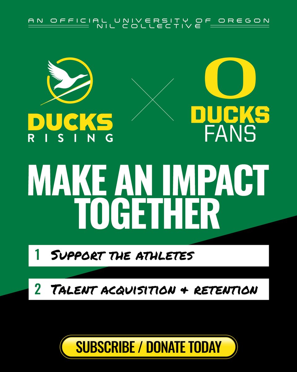 Have you considered supporting the Ducks?

We are an official NIL platform which allows Ducks fans to support athletes' via their name, image and likeness.
⬇️
ducksrising.com/football
