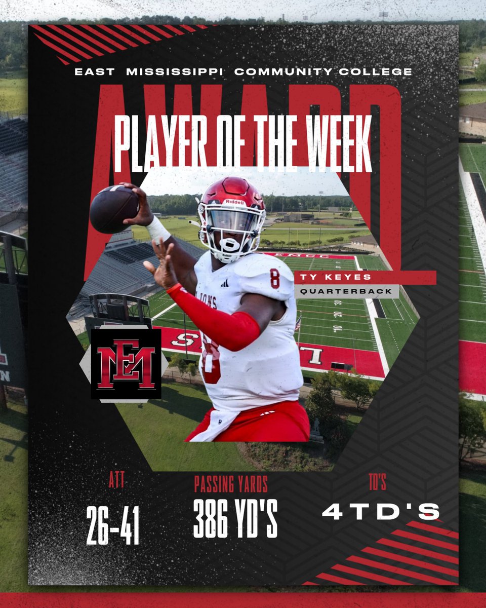 JUCOFFrenzy's tweet image. Player Of The Week @TyKeyes8 @EMCCathletics #JUCOPRODCUT #Lions #EMCC #NJCAA