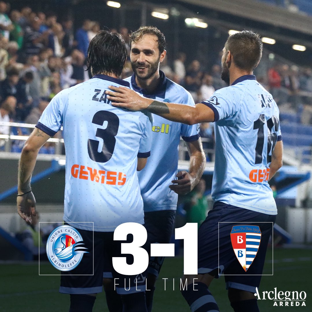 UCAlbinoLeffe's tweet photo. Serie C NOW @LegaProOfficial | Giornata 4 🇮🇹
Triplice fischio allo Stadium! 💪
#aL 🆚 @aurorapropatria 3-1 (7' Zoma, 22' Milesi, 61' Zanini, 92' Castelli)
Rivivi la cronaca del match ▶️ https://t.co/zgqu8HFqzw ✍️
#ALBPPA #ForzaScècc #ForzaaL 💙 https://t.co/5g3T23prmK