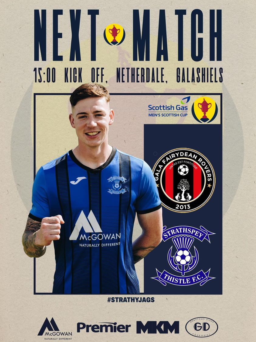 JagsStfc's tweet image. ⚽️NEXT MATCH ⚽️
Next up is an away trip to face @fairydeanrovers this Saturday in the @ScottishCup 
🏟️ NETHERDALE
🗺️ GALASHIELS
⏰ 15:00 KICK OFF
#STRATHYJAGS