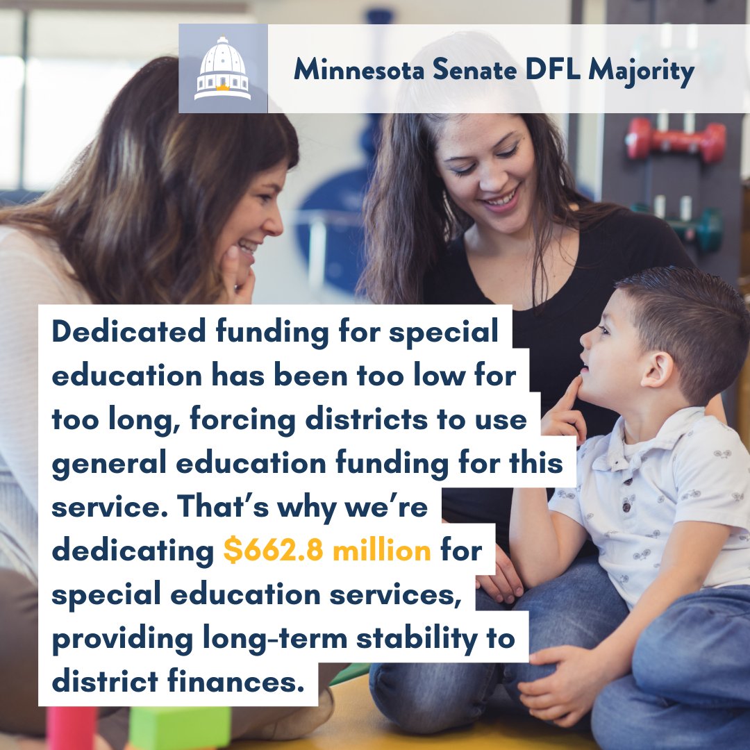 Education also made huge investments in special education this year. Over the next two years, MN is investing $662.8 million into special ed, allocating specific dollars to special education will shrink the cross-subsidy by 50% and open up money for schools on the general formula