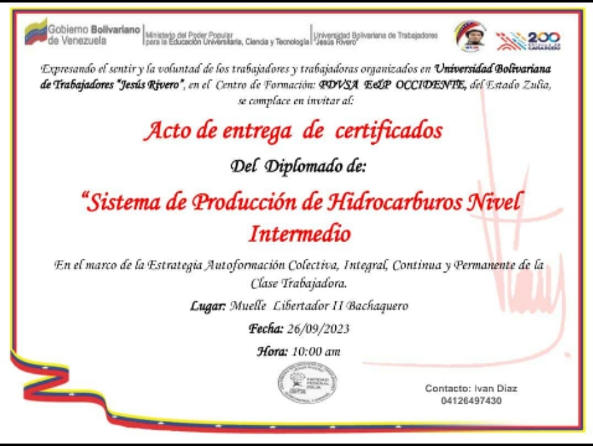 AlvarezDaniel58's tweet photo. Hoy 20/09/23.Acto de Entrega de Certificados  Diplomado Sist. Producc. Hidrocarb.
Nivel Intermedio, a 24 estudiantes de  la Clase Trabaj organiz del Equip de Estud Sala COL Lags Sur. UBTJR. #SINTRAPEMLAGS
  #SomosUBTJR #SomosMiliciaBolivariana_ #YaTenemosCandidatoEsNicolasPal’24 https://t.co/qNw3ygH2Wn