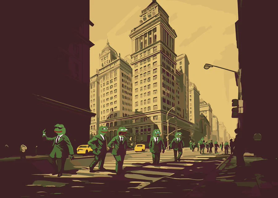 Station3NYC's tweet image. You all might be new to bear markets, but these Wall St City Pepe's have seen their fair share over the decades.

Raffling one of these (edition only 60) Pepe City by the talented @Ars0nic to anyone who follows us, Retweets, and likes this tweet.   Raffled Friday 2pm et.