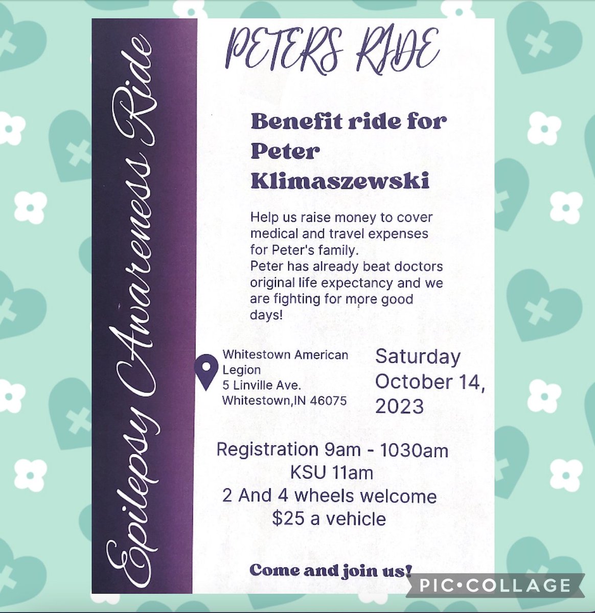 💜🐯💪This awesome event includes a silent auction, bake sale, booths and more---all to support former P-WE student in fighting for more good days!  #PeterStrong #PetersRide