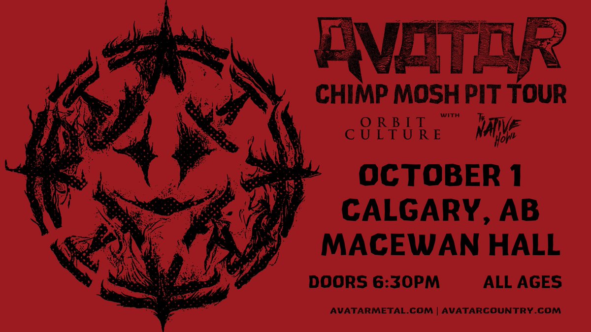 macewanhall's tweet photo. You don't want to miss @avatarmetal with special guests @orbitculture & @thenativehowl live at MacEwan Hall on Sun, Oct 1! Get tix now at https://t.co/60ZwoA62DT
#Avatar #orbitculture #thenativehowl #yyc #metal #progmetal #yycevents #yycconcerts #CalgaryMusic #yycscene #machall https://t.co/mRVGPGT7g3