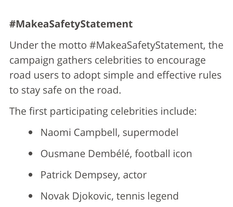 🆕 Patrick Dempsey is one of the celebrities participating in the UN’s #MakeaSafetyStatement campaign to promote road safety. 

———
Read more here: unece.org/media/press/38…
@PatrickDempsey #PatrickDempsey