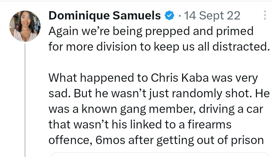 Hi @Dominiquetaegon, did someone tell you to tweet this? 

The officer who shot Chris Kaba has being charged for murder. I see you haven't tweeted about that.