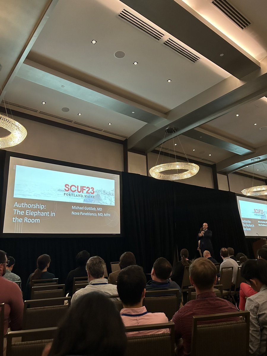 Great talk on authorship with our very own research star <a href="/MGottliebMD/">Michael Gottlieb</a> at #SCUF23