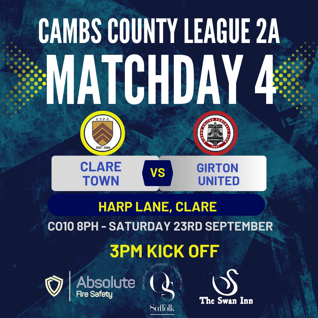 Matchday 4 coming up this Saturday.

The lads will be hoping to turn round a disappointing result last week and get back to winning ways against <a href="/FcGirton/">Girton United FC</a>