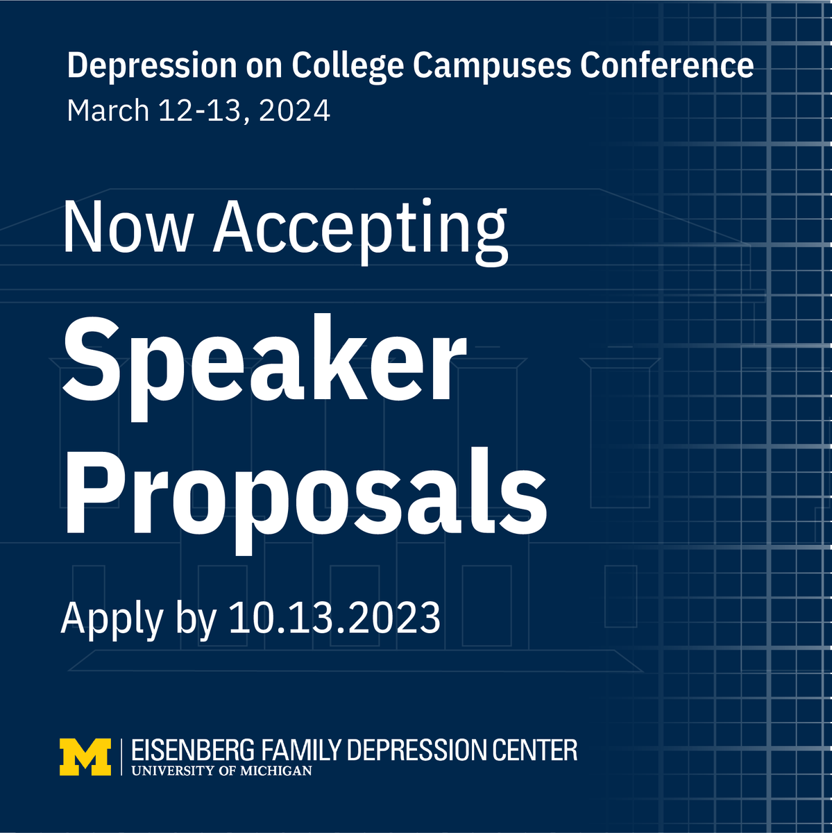 Call for speakers! 📢📢📢 Help move the conversation about #mentalhealth and #HigherEd forward. Now accepting speaker proposals for the annual Depression on College Campuses Conference in Ann Arbor, MI. Submissions are due Oct. 13! See full details: michmed.org/nmbRb