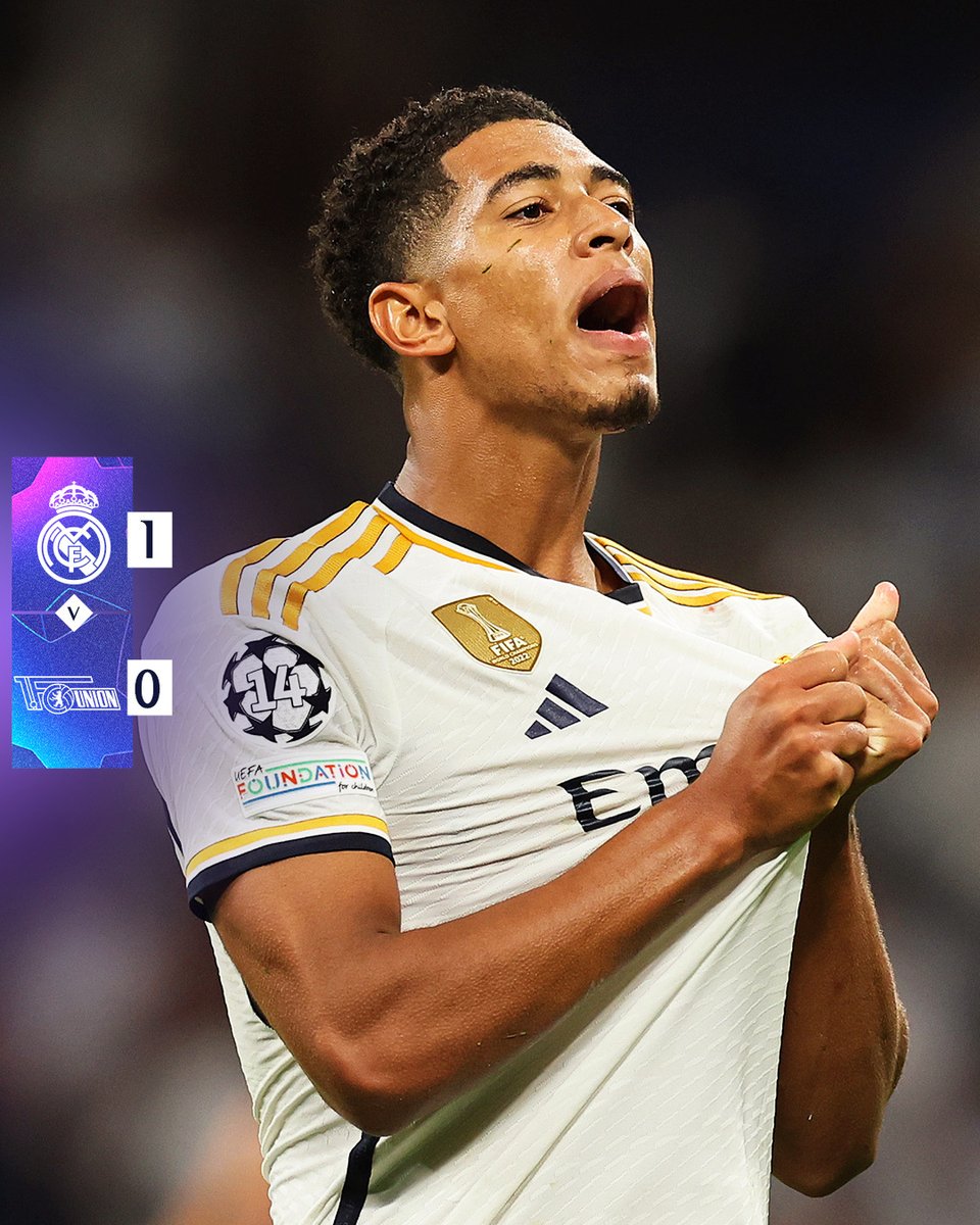 🏁 FP: @RealMadrid 1-0 <a href="/fcunion/">1. FC Union Berlin</a> 
⚽ <a href="/BellinghamJude/">Jude Bellingham</a> 90'+4'
#UCL