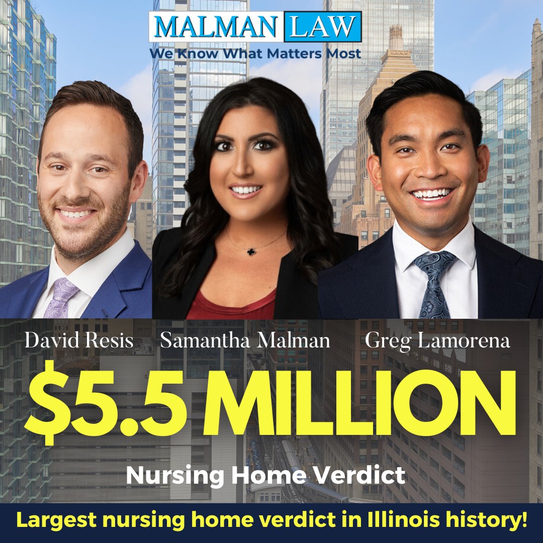 ChicagoPILawyer's tweet photo. 🚨 RECORD-SETTING 🚨
MALMAN LAW RECEIVED THE LARGEST NURSING HOME VERDICT IN ILLINOIS HISTORY
$5,500,000.00 for the death of an 80-year-old woman due to a lack of oxygen.
We Know What Matters Most! https://t.co/V4Anaah92i