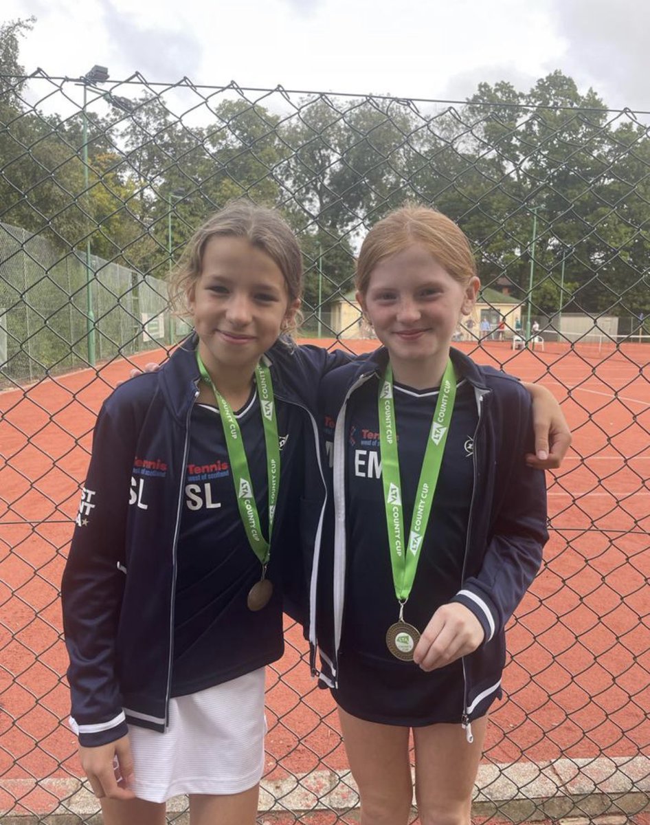 Huge well done to Sophie and Ella (SI) on their representation for the West of Scotland team in the U12 County Cup. Not only this but along with their 2 teammates, they went on to beat Durham in the final in a nervy shootout having drawn 3-3. #nervesofsteel @tennisscotland