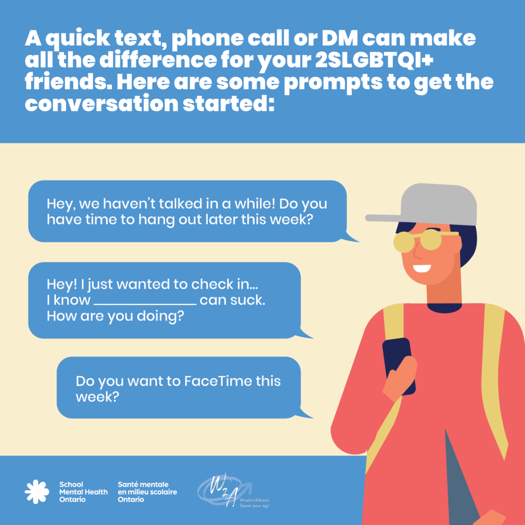 A reminder to check in on the 2S/LGBTQIA+ people in your life. Educators and other caring adults can help 2S/LGBTQIA+ youth by reaching out and letting them know they aren’t alone. Checking in can make a big difference
