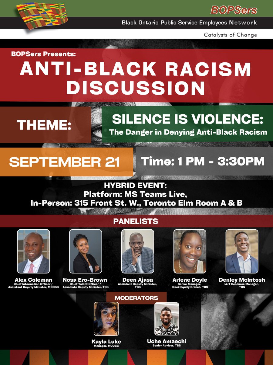 bopsers_network's tweet photo. TOMORROW: We are holding our annual discussion about anti-Black racism on Sept. 21 at 1 pm via MS Teams Live and in-person. The theme is "Silence is Violence: The Danger in Denying Anti-Black Racism." It is not too late to register! Join the conversation! https://t.co/yWLFrKWQw5 https://t.co/di9FpNEz7Z