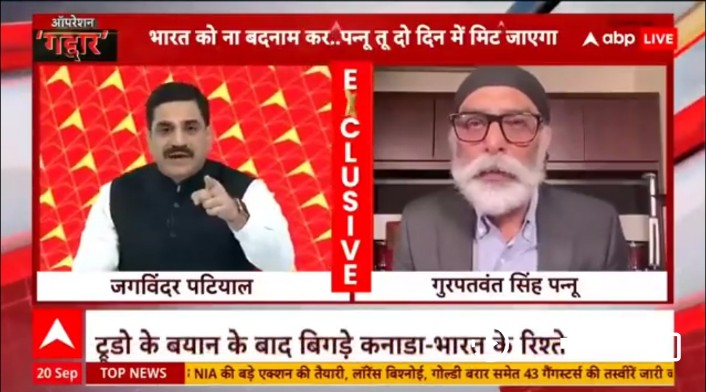 NewsAlgebraIND's tweet photo. HUGE 🚨 ABP News Anchor Jagwinder Patial thrashes Most wanted Khalistani Gurpatwant Singh Pannu in his show Operation Gaddar 🔥🔥

Pannu : I don't consider Bhagat Singh as my ideal.

Anchor : You are a Propagandist. If you love Punjab, then why don't you invest in Punjab. You are an agent of ISI & Pakistan. You drive BMW Ferrari, live in Bunglow but spread terrorism. 

When Pannu failed to answer any question, he started talking about Manipur. Anchor told him to stick to Punjab🔥