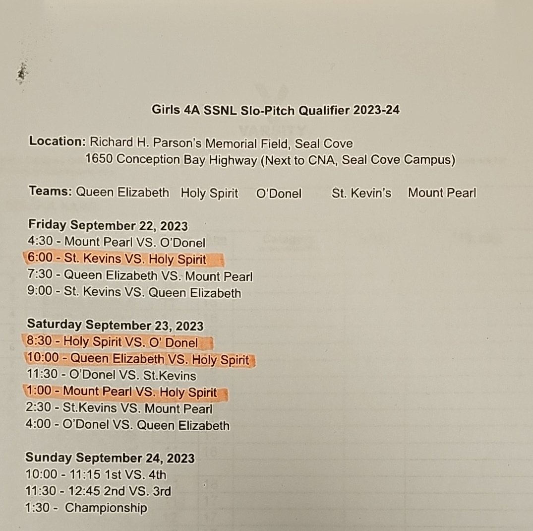 Girls Softball Schedule is posted below. If you cannot make a game please see C. Power or S. Pittman. Registration payments can be made through Rycor on Powerschool. Payment must be made for players to be eligible to play⚾️
<a href="/HolySpiritHS/">Holy Spirit High</a>
