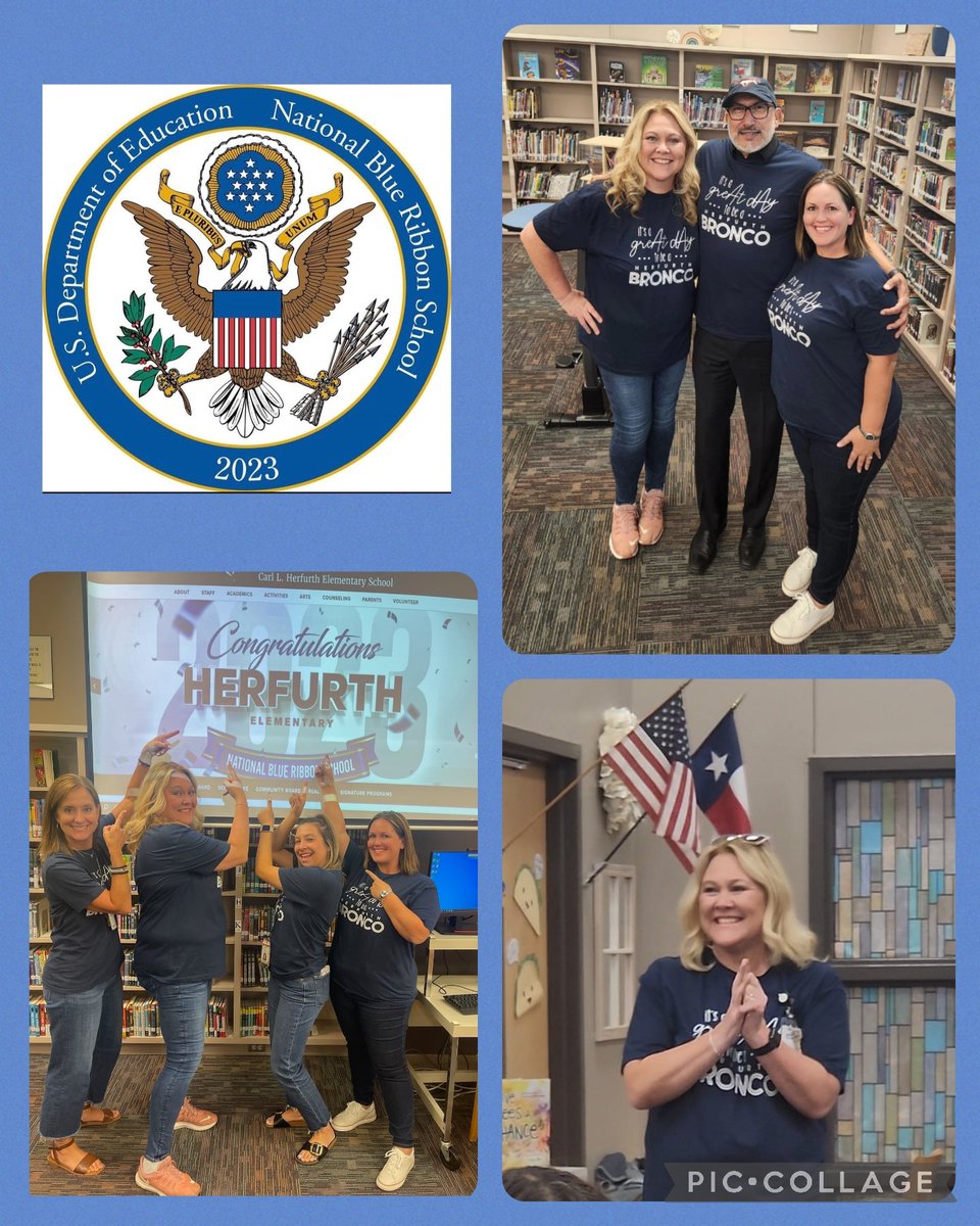 leahannmart's tweet photo. Dr. Lopez &amp; his Leadership Team surprised our staff with the huge announcement that we are a 2023 National Blue Ribbon School! These smiles say it all! We couldn't do it without such amazing support from our leadership and school community. @drlopez23 @gisdnews @Herfurth_Bronco https://t.co/hzh2TCkbnd