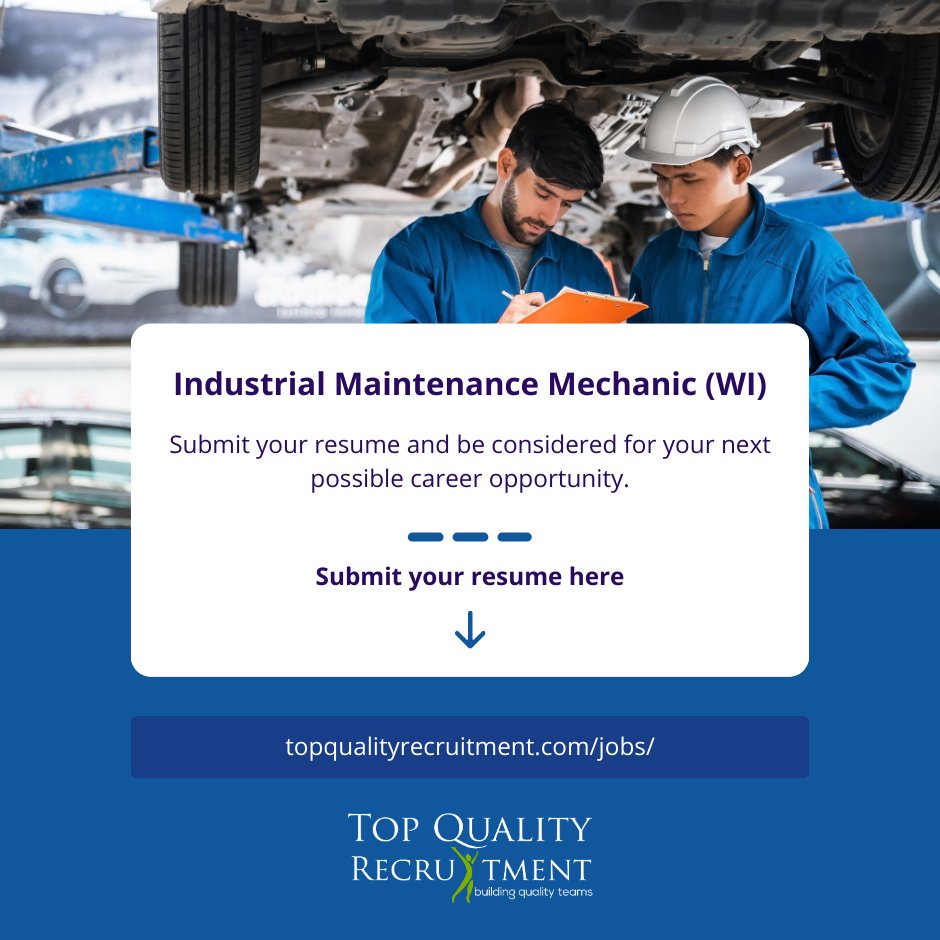 We are hiring an Industrial Maintenance Mechanic in Green Bay, WI.

Apply now: ow.ly/bbuE50PM9p5

#tqr #WIjob #hiring #job2023 #maintenancemechanic #WIjob