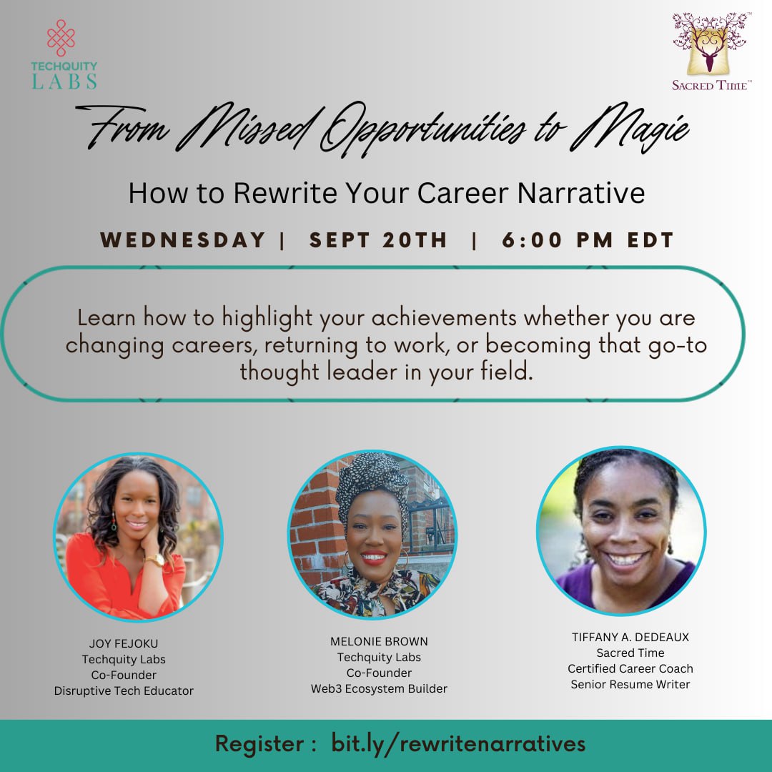 techquitylabs_'s tweet image. 🖋 Redefine Your Career Story! Unlock visibility, opportunities &amp;amp; higher earnings.

Boost your brand 🌟
Open networking doors 🔑
Get more job offers 🚀
Negotiate top salaries 💰
Find roles that resonate 🎯
📅 Sept 20th, 6PM ET/10PM UTC
🔗 bit.ly/rewritenarrati…