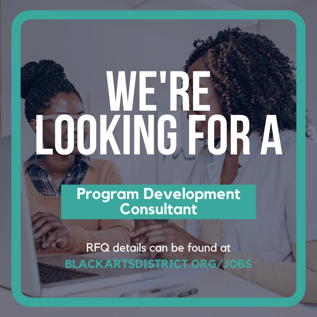 We're accepting RFQs for a Program Development Consultant. Deadline is Monday, September 25th at 5pm. For more details and to apply, visit blackartsdistrict.org/jobs.

Tag someone who may be interested!

#RFQ #job #consultant #programs #nonprofit #art #baltimore #maryland