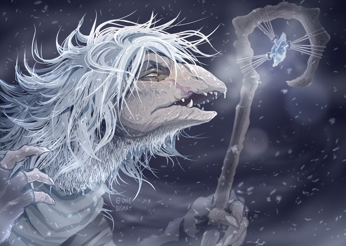 Onedismay's tweet photo. SkekEn's counterpart urNen roams the mountains near Ha'rar, content with their solitude. Although the two live far away from each other, they are always connected, and will often hum the same somber melodies to themselves.

#TheDarkCrystal #urru #monsters https://t.co/r515qrw7YO