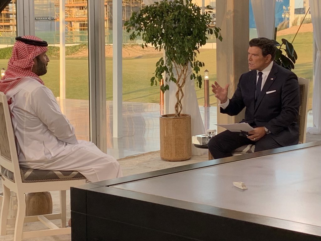 BretBaier's tweet photo. Coming up on @TheStoryFNC with @marthamaccallum in minutes.  With breaking news from my exclusive interview with His Royal Highness Saudi Crown Prince MBS #SaudiArabia https://t.co/WWTmZKCeWB