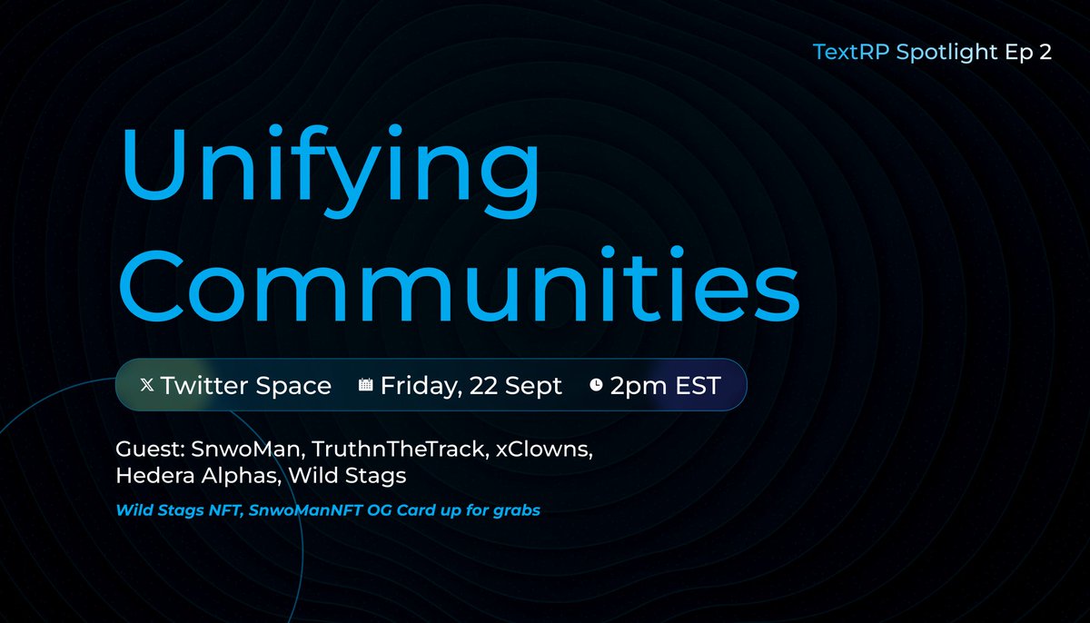 ARE YOU GUYS READY? 🥵🥂

📲FRIDAY
🦌Sept 22
🤡2PM
⛄️Twitter Spaces

It's going to be <a href="/textrpsms/">TextRP</a> x <a href="/SnwoManYClub/">SnwoMan YClub</a> x <a href="/Opmonthetrack/">oswald | Truth👁nTheTrack 𝕏</a> x @xrpl_clown x <a href="/HederaAlpha/">Hedera Alpℏa</a> x <a href="/WildStagTH/">XRPL Wild Stag Treehouse</a>

NFTs up for grabs!

Make sure to LlKE, RETWEET AND TAG your friends about this! 💭
See you guys there!