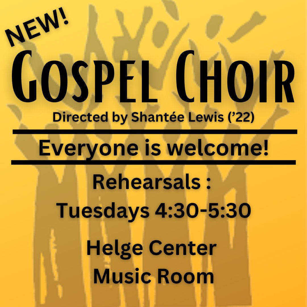 ValpoChapel's tweet photo. Students, faculty and staff! You're invited to participate in the new Gospel Choir, under the direction of Shantee Lewis '22. Rehearsals are Tuesdays 4:30-5:30 pm in the Helge Center music room. #gospel #spirituallife #valpochapel https://t.co/96ryXsnHyt