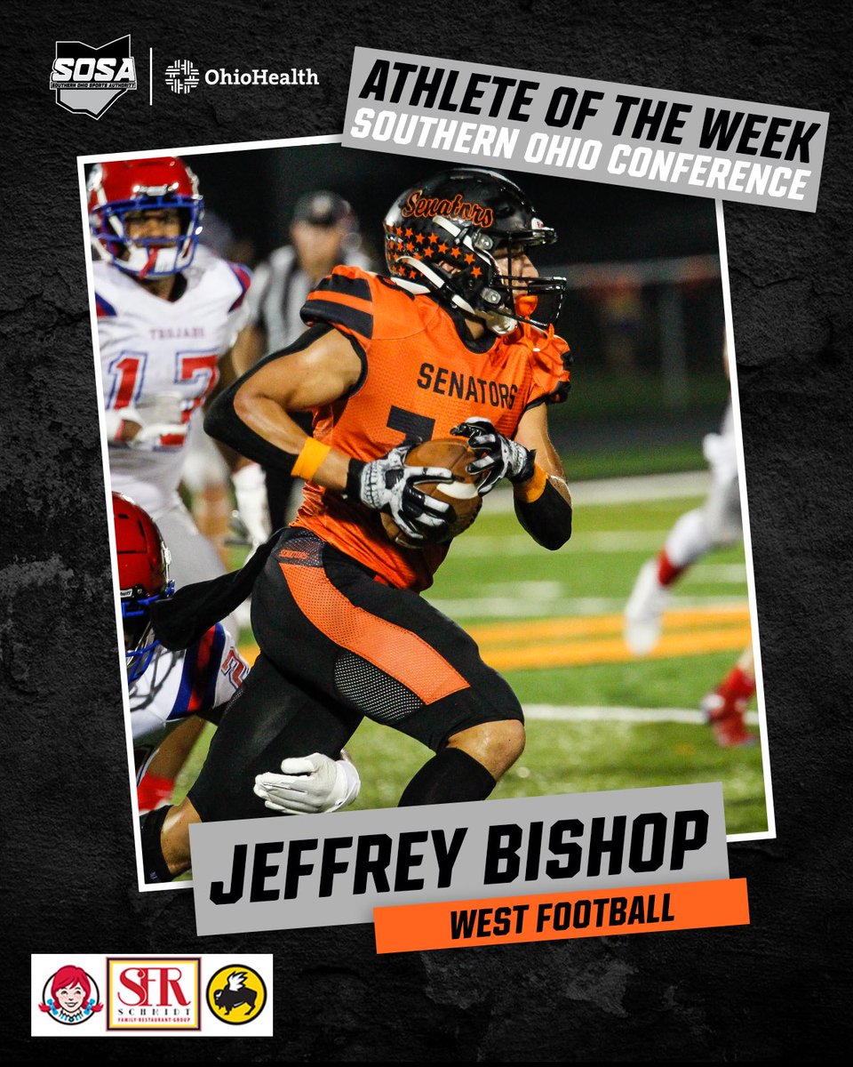 Our SOC Athlete of the Week, presented by <a href="/SchmidtFamilyRG/">Schmidt Family Restaurant Group</a>, is <a href="/SenatorsWest/">Portsmouth West Senators Football</a>’s Jeffrey Bishop.

In a 24-21 win at Waverly, Bishop picked off 4 passes, caught a 26-yard touchdown pass and returned a kickoff 89 yards for a score.