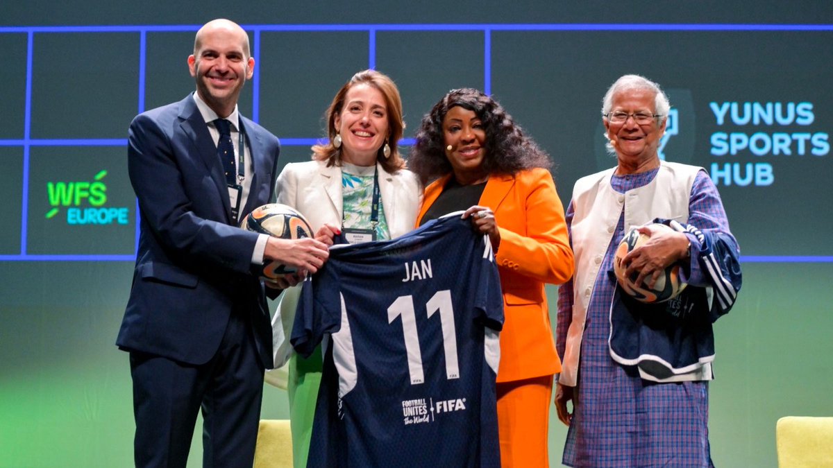 A special moment with <a href="/janalessie/">Jan Alessie</a>, <a href="/MarianOtamendi/">Marian Otamendi</a> &amp; <a href="/Yunus_Centre/">Muhammad Yunus</a>. My heartfelt thanks to <a href="/WFSummit/">World Football Summit</a> for the warm invitation. I’m delighted to collaborate with esteemed global football leaders in our shared mission to enhance the future of ⚽️ and inspire meaningful social change.